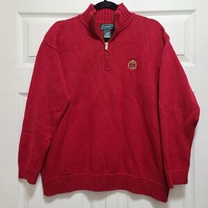 Lauren Ralph Lauren Cotton Long Sleeve Crest Red Sweater Mens Large‎ VTG EUC